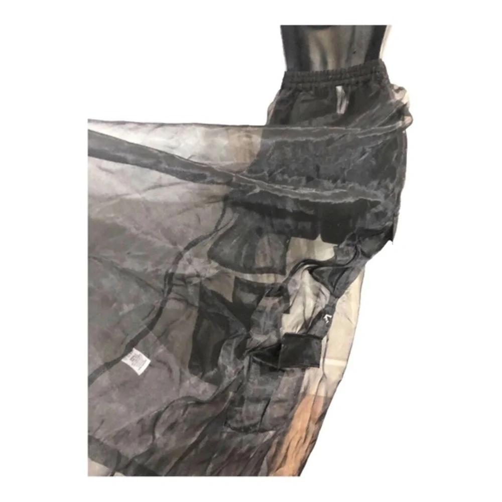 Black goth style sheer mesh chiffon cargo style full skirt size medium new‎